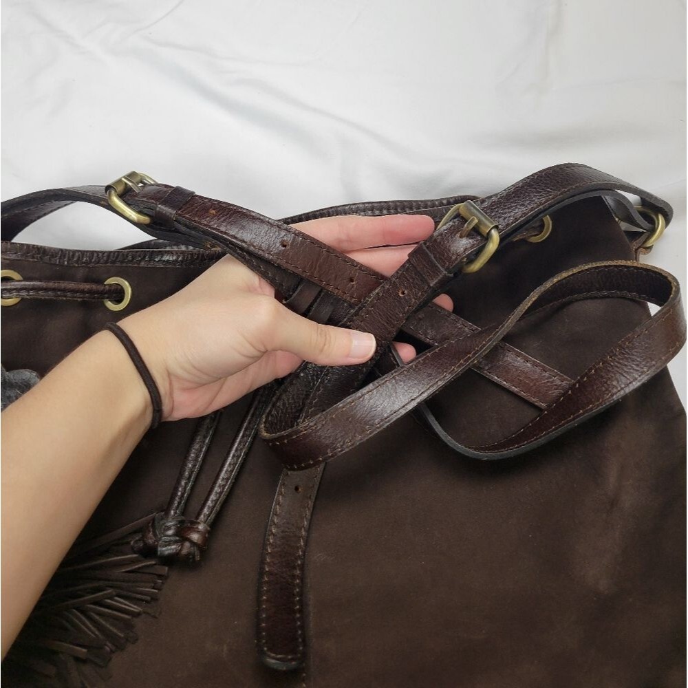 Patricia Nash Chocolate Brown Melrose Drawstring Floret Key Fob Large Bag - Picture 11 of 12